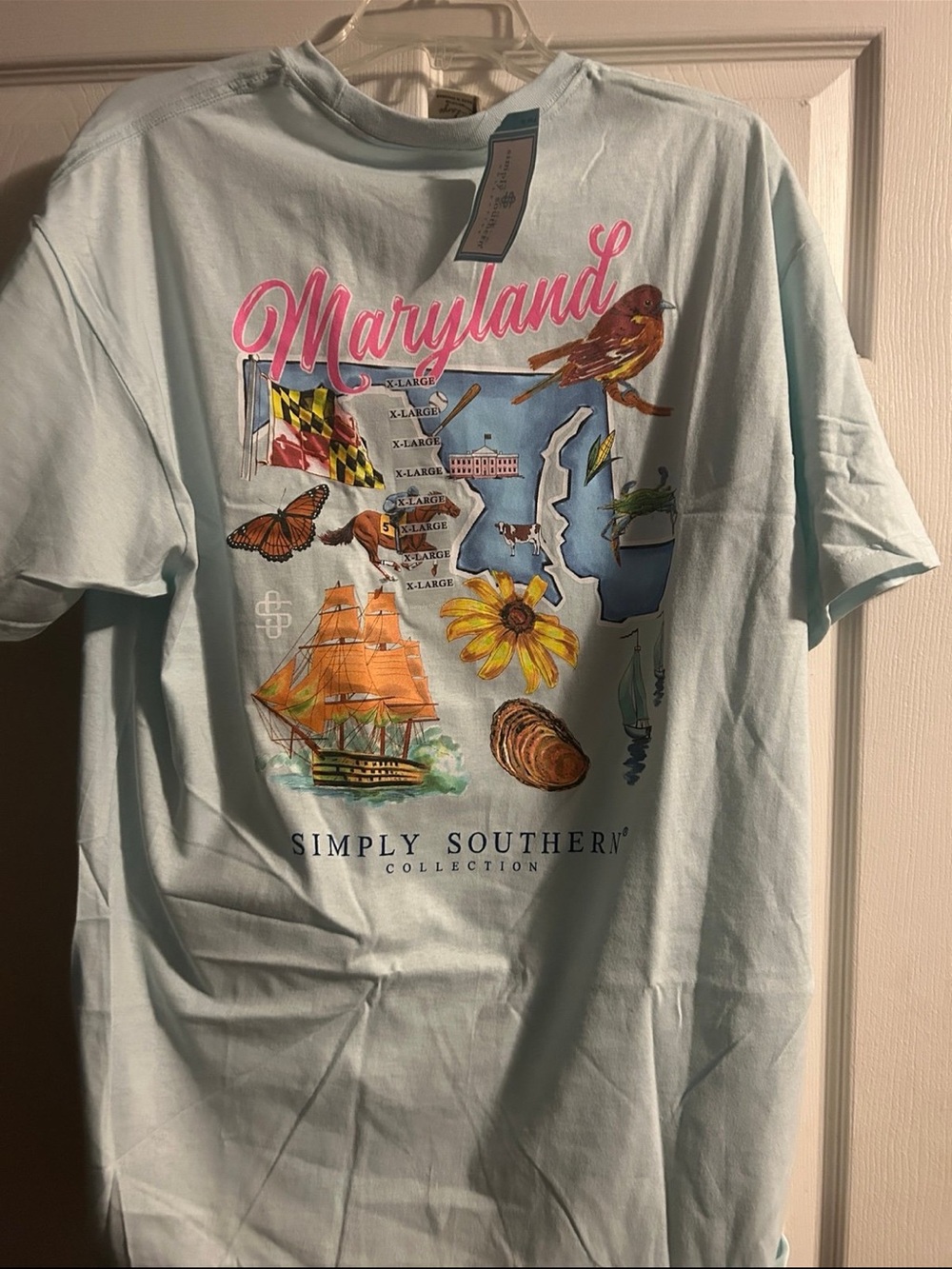 New Simply Southern Blue Maryland Crab Flag Graphic Short Sleeve Tee XL